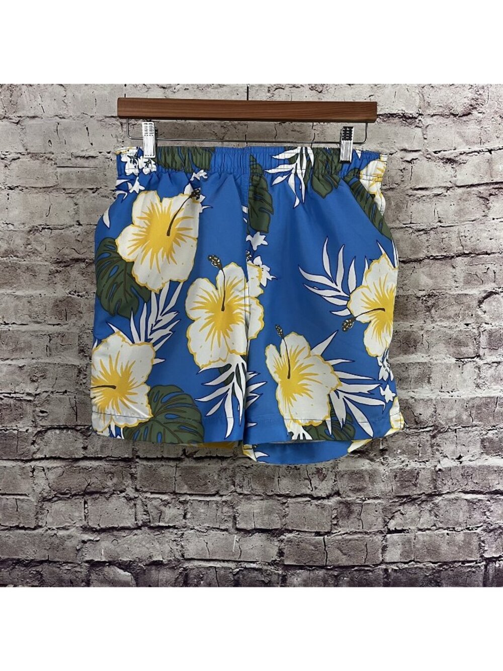 Lands End Blue Yellow Floral Swim Trunks
